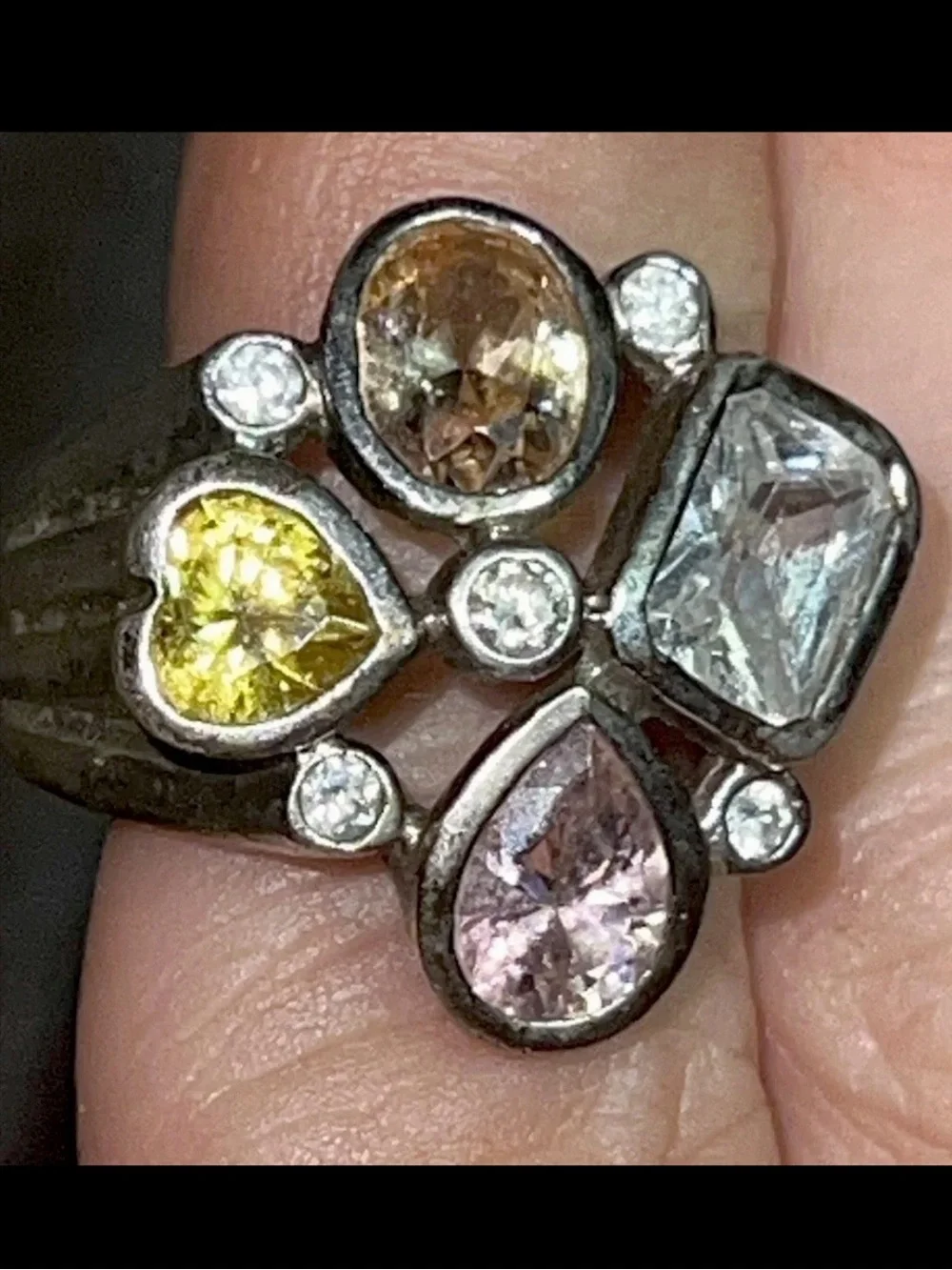 Chunky Multi-Gem Sterling Statement Ring - Yellow, Pink, Champagne & Clear CZ